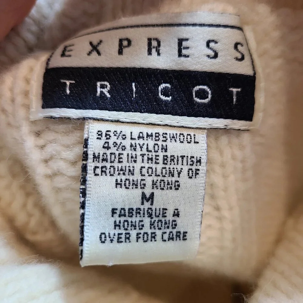 VTG Express Tricot Cable Knit‎ Sweater Women Medium Lambs Wool 90s Y2K Old Money